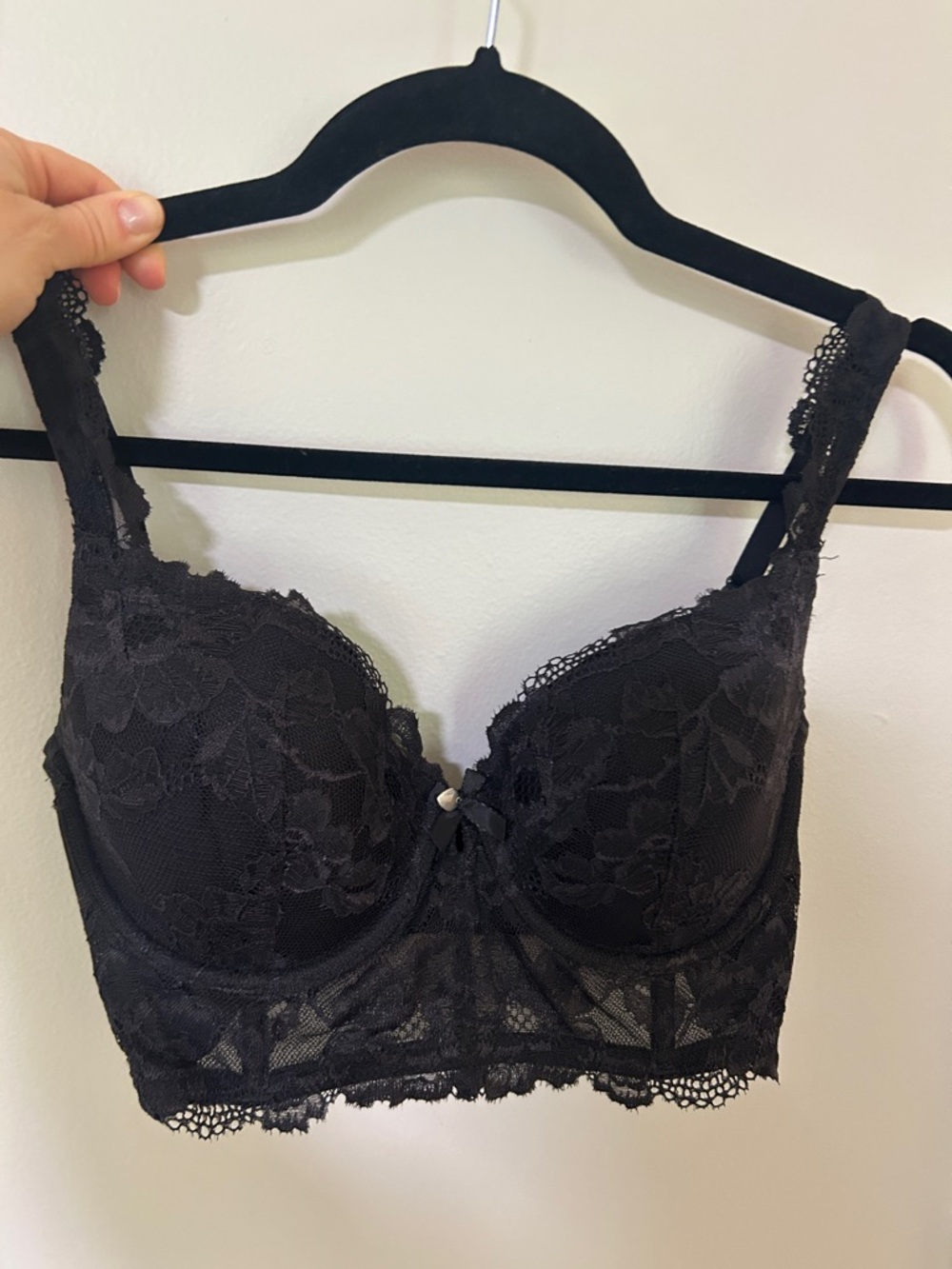 Victoria's Secret Black Lace Longline Bra with Floral Detail